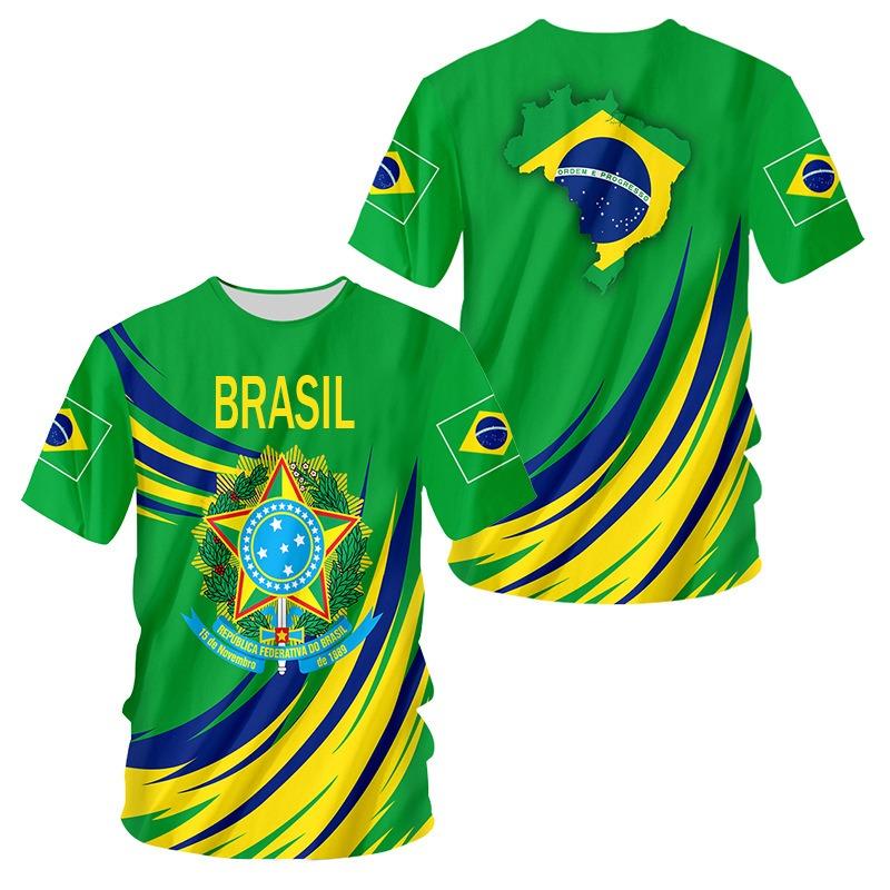 Hot Selling World Cup BRASIL Brazil Flag 3D Printed Pattern T-shirt for Men's Sports Leisure