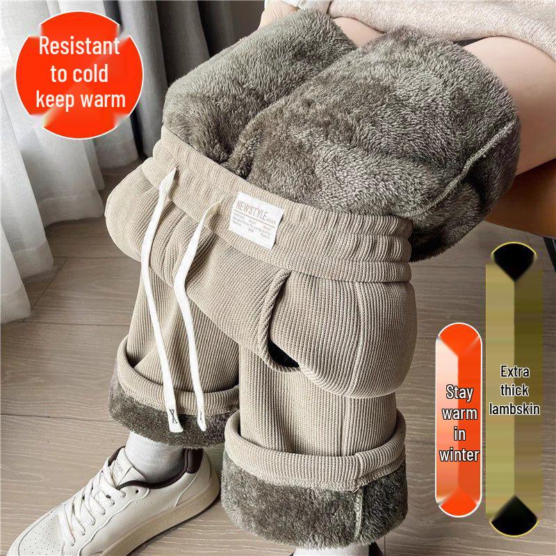 Женские вельветовые брюки с широкими штанинами на флисовой подкладке, Осень/Зима 2025 - Повседневные, Свободные, Теплые, Прямого кроя