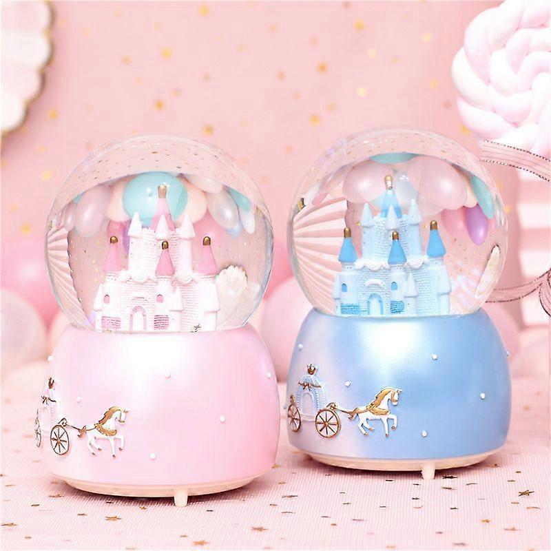 Fairytale Castle Crystal Ball Enchanted Carriage with Glittering Snowfall Music Box Christmas Decorations