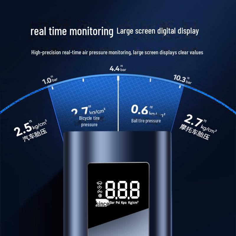 Портативный беспроводной автомобильный воздушный насос с большой батареей и цифровым дисплеем — многофункциональный ручной трансграничный воздушный насос.