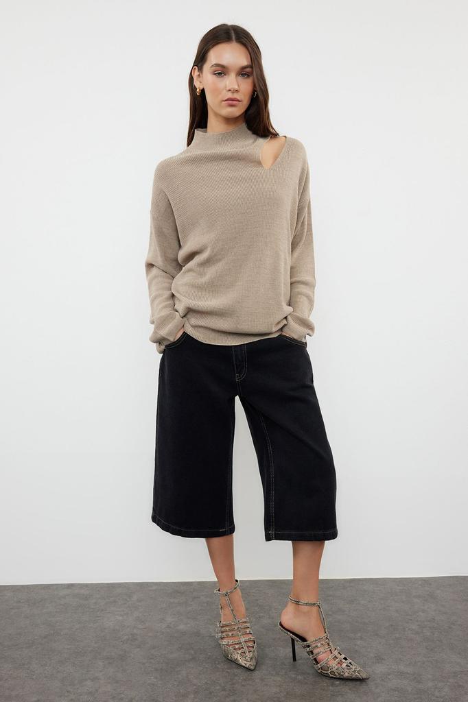 Women's Fashionable Stylish Sweater Mink Wide Fit Window Cut Out Knitwear Sweater