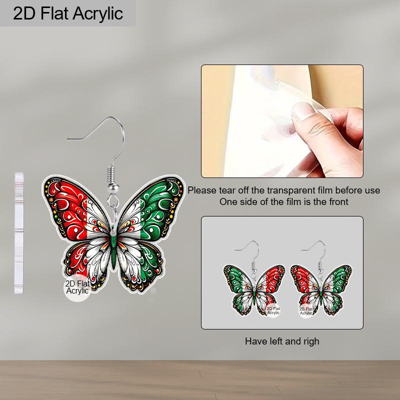 2D Flat Colorful Butterfly Mexico Flag Acrylic Material Dangle Earrings Lightweight Colorful Earrings for Women Jewelry Gifts