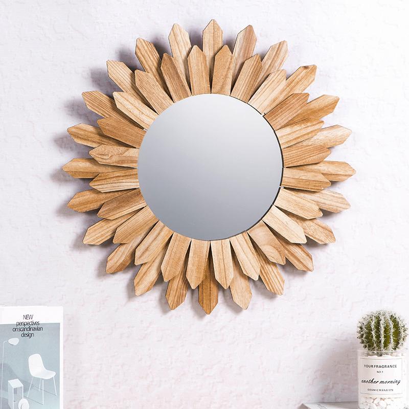1PC Bohemian Rustic Wood Farmhouse Mirror Bedroom Living Room Wall Hanging Decoration