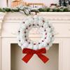Plush Christmas Wreath White Fuzzy Pom Pom Ball Wreath with Red Bow And Berries for Home Window Fireplace Wall Door Holiday Decor