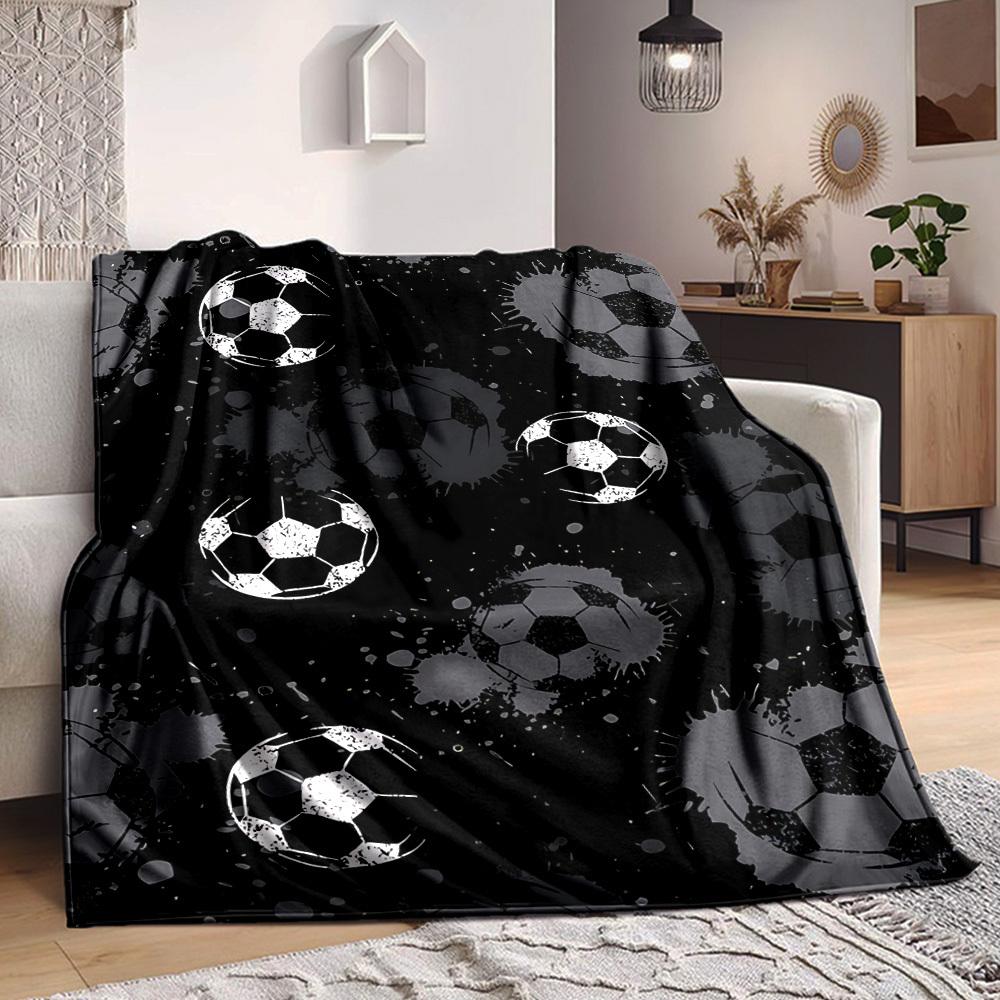 1pc Soccer Balls Blanket, Lightweight Flannel Throw Blanket for Sofa, Bed, Travel, Camping, Living Room, Office, Couch055