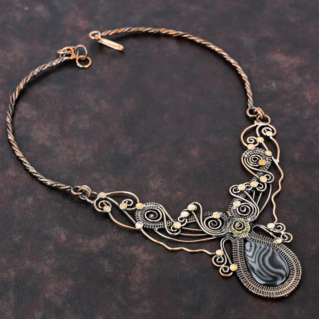 Ожерелье из псиломелана, ожерелье из медной проволоки, ожерелье ручной работы, регулируемое ожерелье, подарок для нее, ожерелье из драгоценных камней, изящные медные украшения