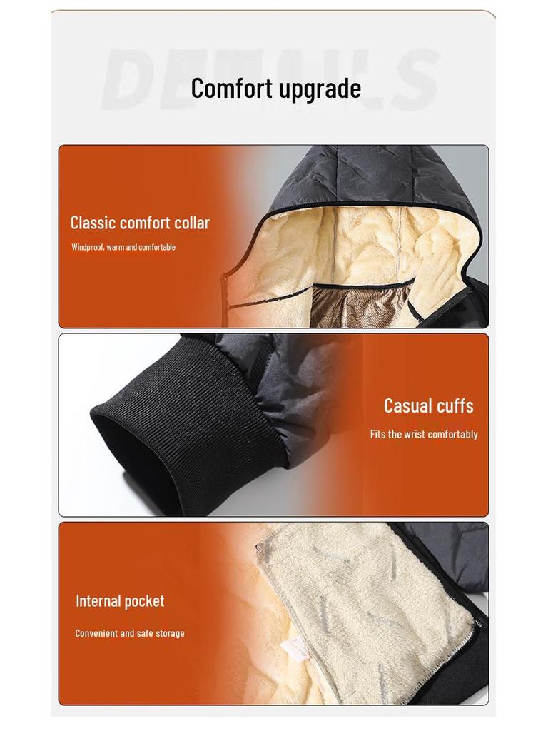 Мужской зимний комплект: куртка с капюшоном из овечьей шерсти и хлопковые брюки - с подкладкой из искусственного меха, утепленный, большого размера.