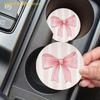 NonSlip Car Cup Mat Pink Bow Print Universal Coasters Set for Cute Vehicle Interior Styling