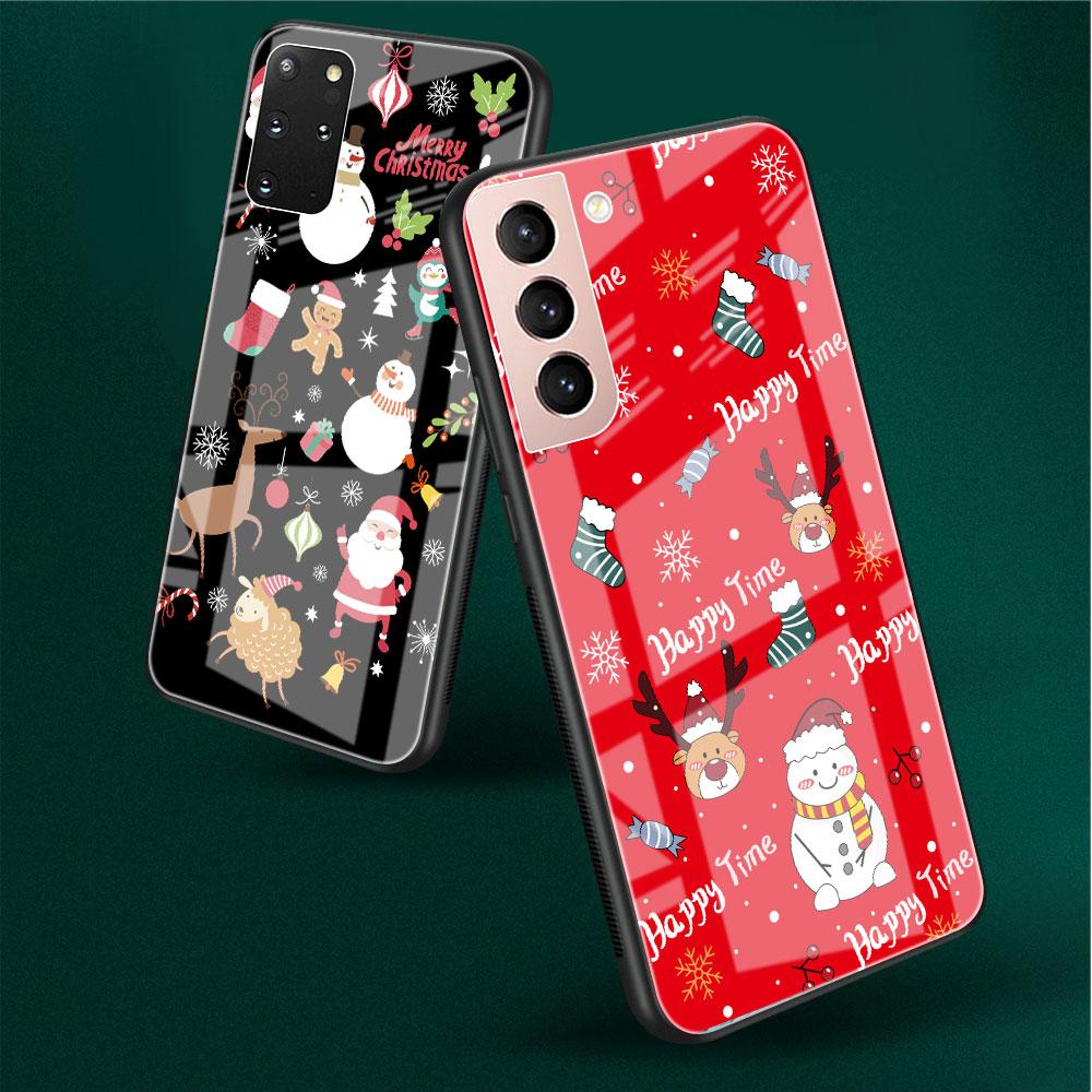 Стеклянный чехол со снеговиком и рождественским рисунком для Samsung Galaxy S22 S20 FE S21 Plus, чехол для телефона S10 5G S9 Note 20 Ultra 10 Lite Shell