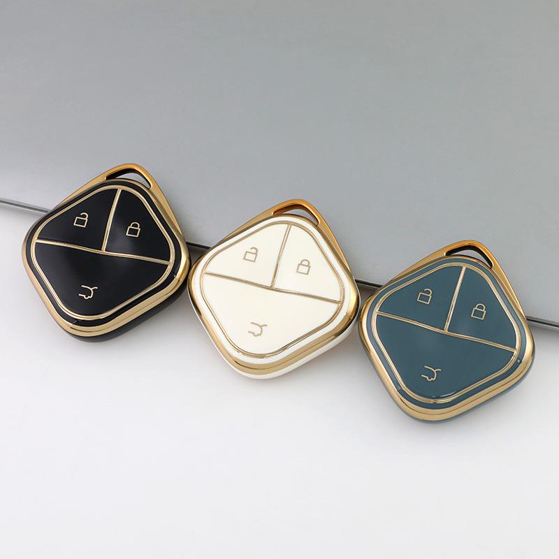 2023 Wuling Bingo Key Cover, TPU Soft Rubber with Gold Edge, Clear Sky Design for New Energy Vehicles