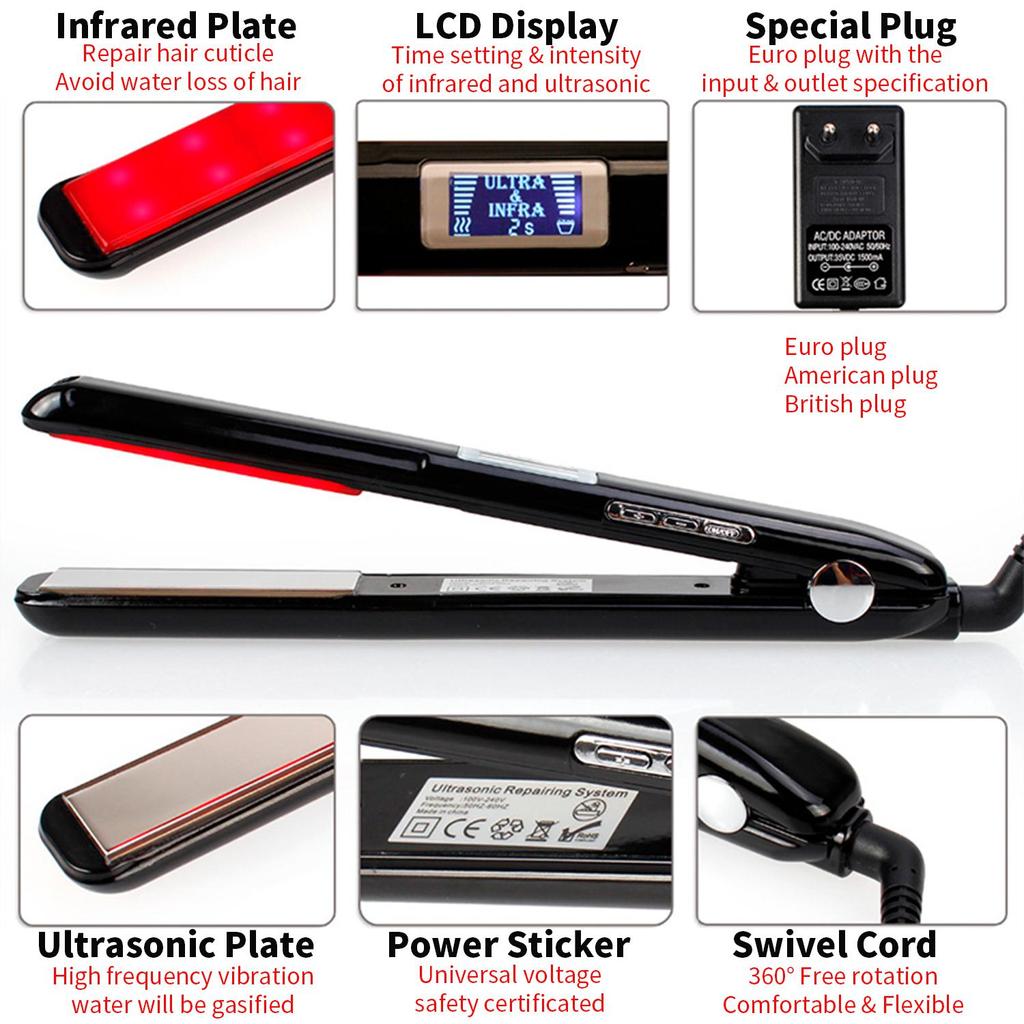 Hair Care Ultrasonic Infrared Hair Straightener with LCD Display Cold Flat Iron Hair No Heating Recovers Damaged Hair Cold Plate Hair Straightener