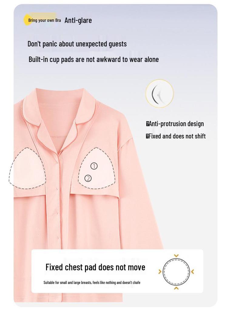 Женский хлопковый кардиган, комплект из двух предметов с нагрудными вкладышами: Сладкая и Повседневная Домашняя Одежда с Длинным Рукавом для Весны и Осени