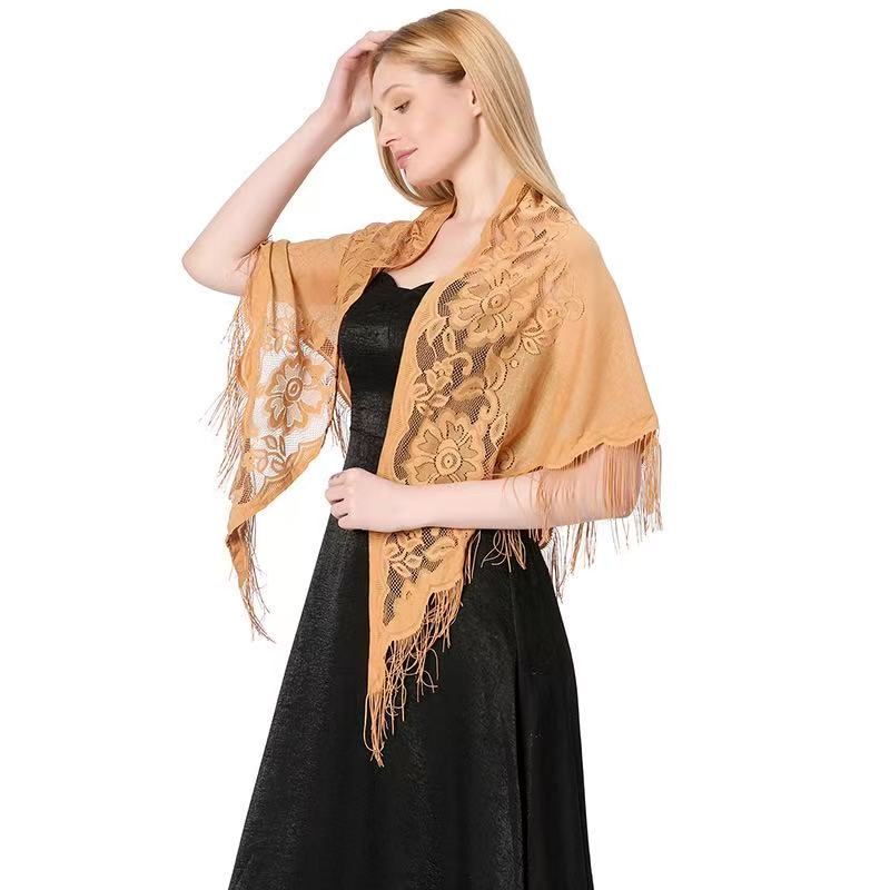 Womens Triangle Poncho Multiple Colors Sheer Tassels Scarf Lace Wedding Party Accessories