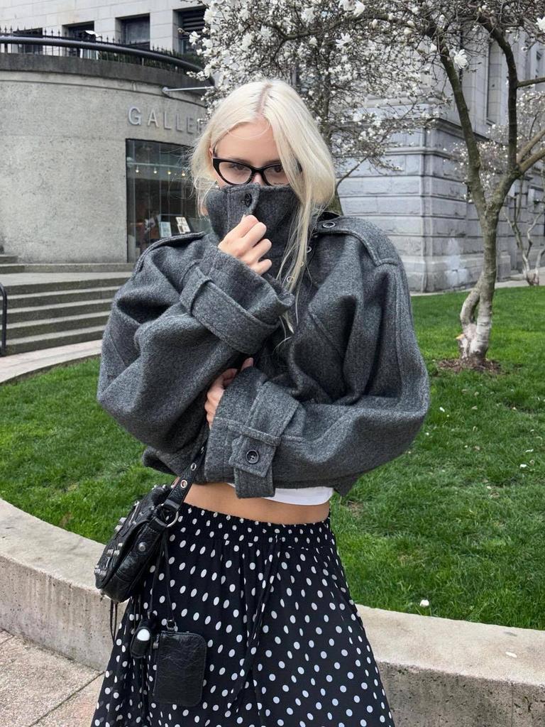 Женская однобортная commuter-куртка с воротником-стойкой - Европейская и американская осенне-зимняя коллекция 2025