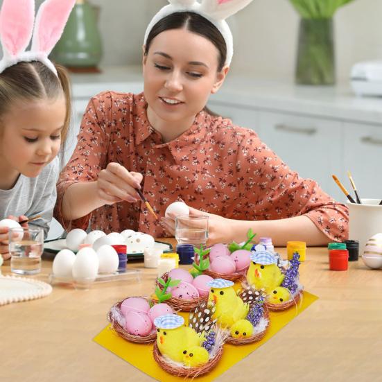 Easter Fur Chicks Mini Plush Simulation Chick Bunny Ornament with Nest Furry Animals Toy Easter Egg Filler for Kids DIY Home Garden Decoration