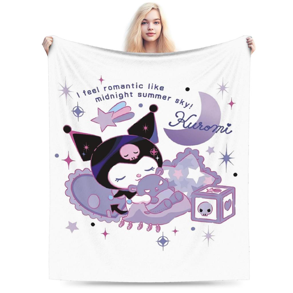 Cartoon Cool Cute Kuromi Fleece Throw Blanket  Blanket for Home Outdoor Super Soft Bed Rug