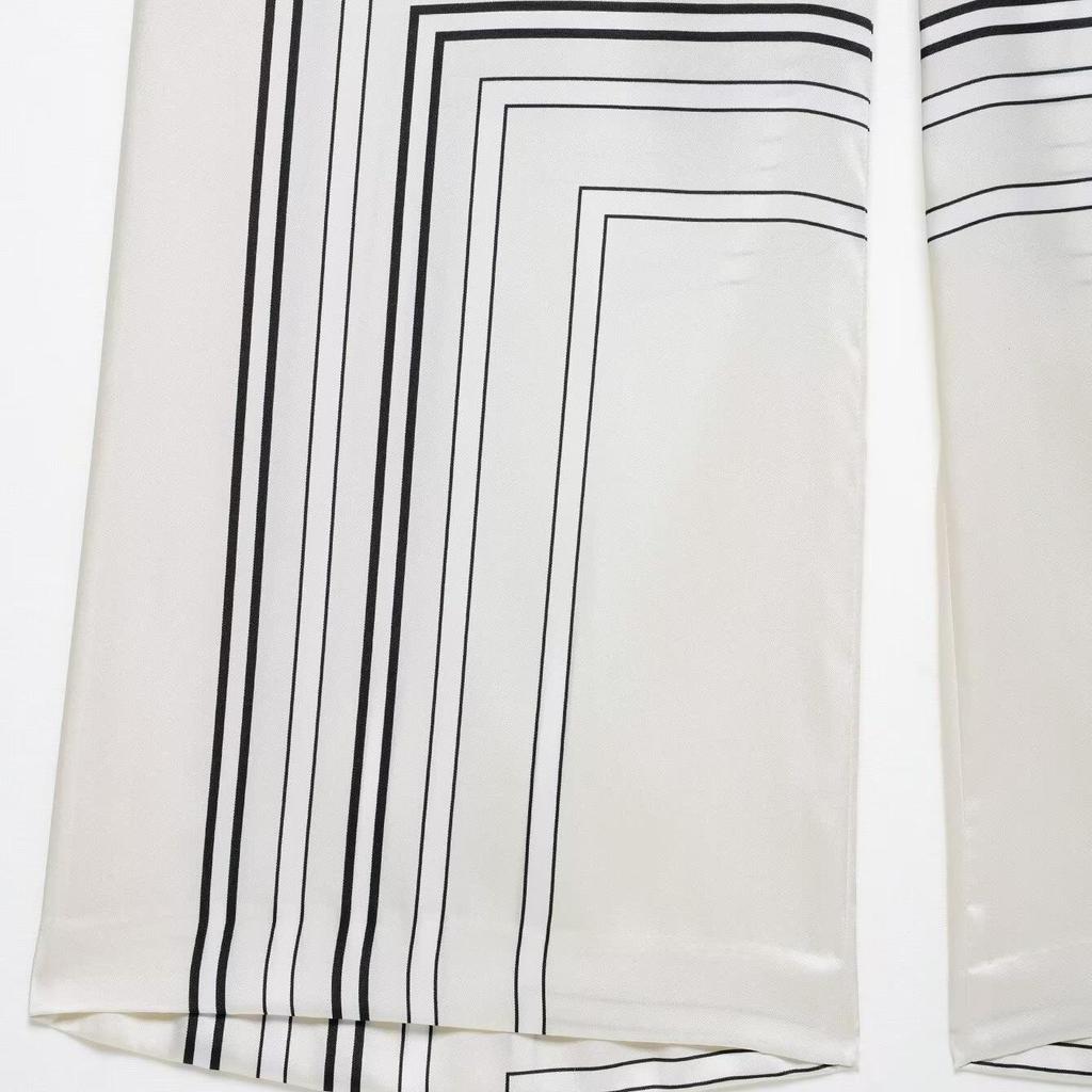 Женский летний костюм-двойка 2025: Универсальная рубашка с принтом и повседневные широкие брюки