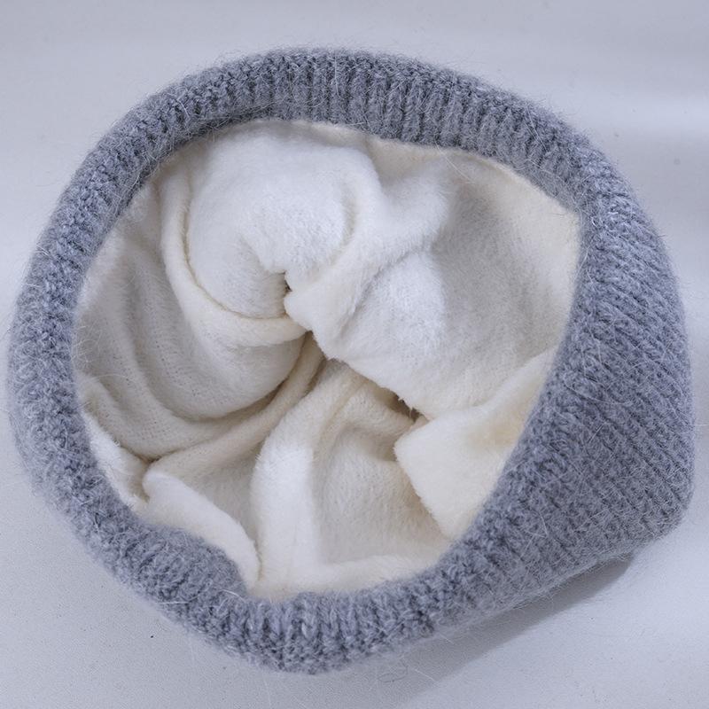 Women's Winter Warm Rabbit Wool Knitted Hat Korean Style Versatile Big Head Circumference Plus Velvet Thickened Windproof Ear Protection Wool Hat