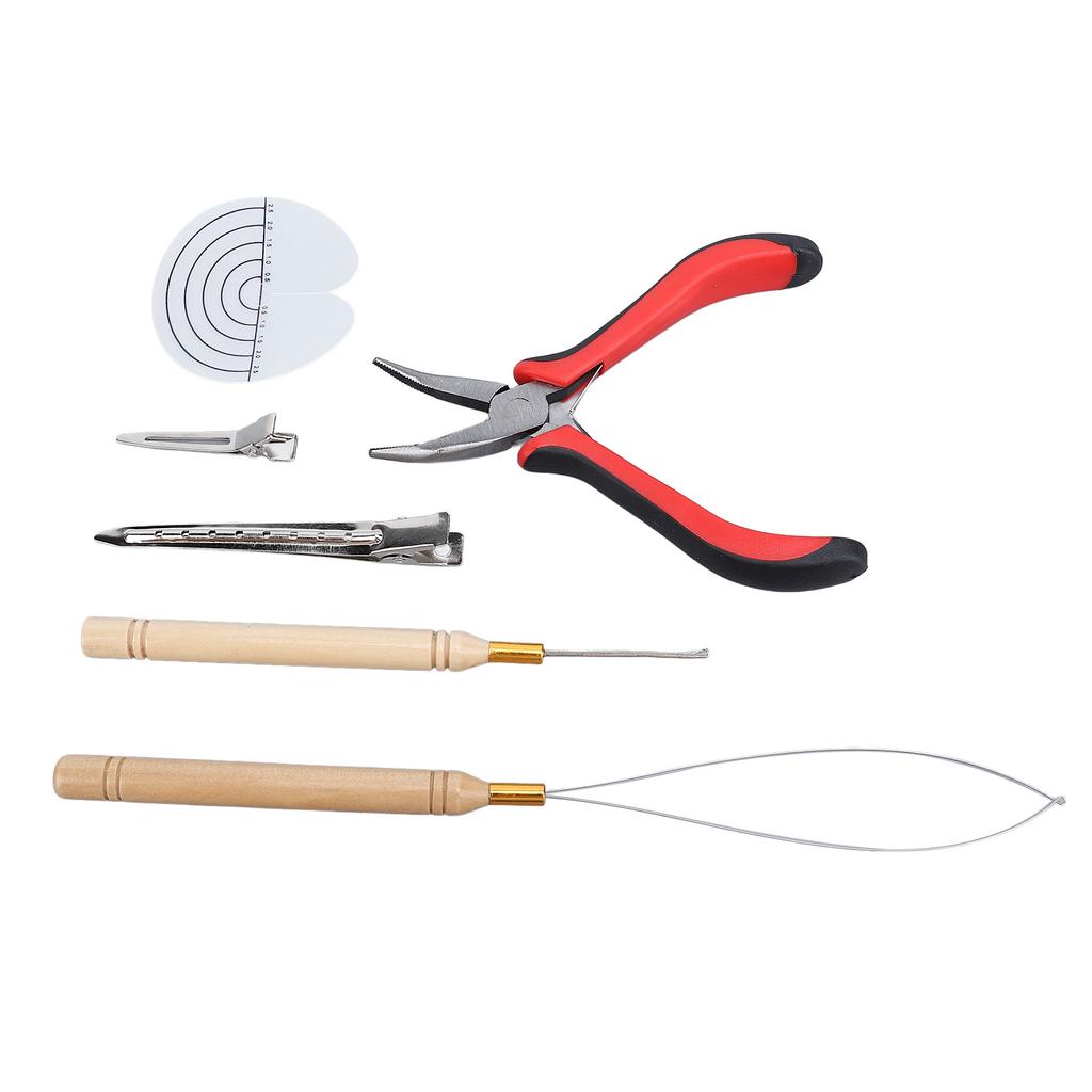 Hair Extension Tool Kit Silicone Rings Curved Hair Plier Wooden Handle Pulling Needle Hook Needle Tr