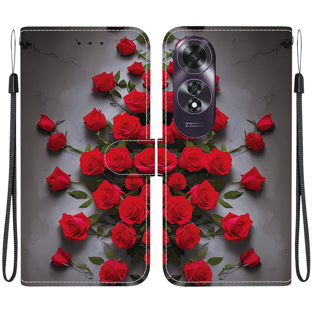 Чехол-книжка из искусственной кожи ручной работы для Oppo A60 4G, противоскользящий, противоударный, с ремешком на запястье и дизайном в виде сердца/розы/кошки