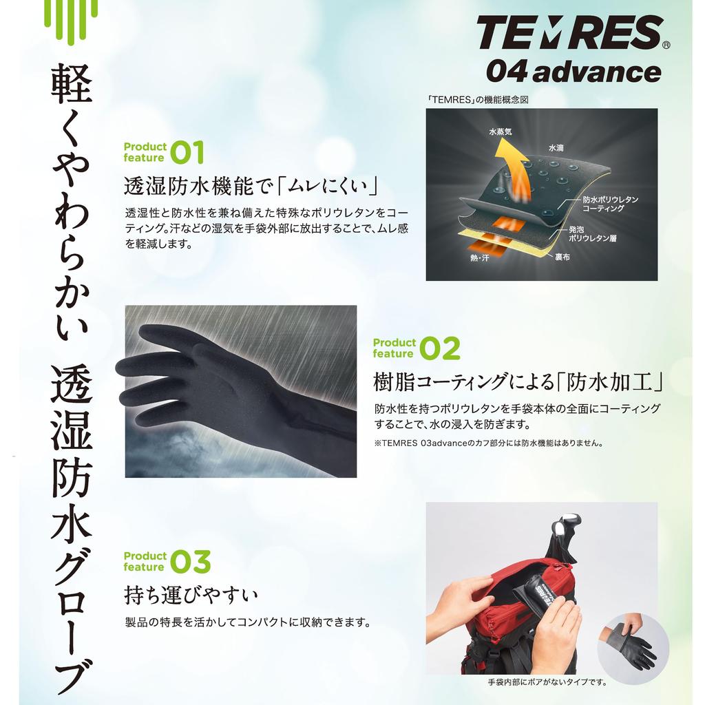 Перчатки Showa [Перчатки для дождя, уличные, без рукавов, дышащие, полностью водонепроницаемые] TEMRES 04advance 4L Размер, черные, водонепроницаемые перчатки без внутренней стороны для холодной погоды, без манжеты