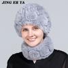 JINGERYA женская вязаная шапка из натурального меха кролика рекс, комплекты шарфов, натуральный теплый мех кролика рекс, шарфы, шапка, зимняя женская шапка из натурального меха кролика рекс, шарф