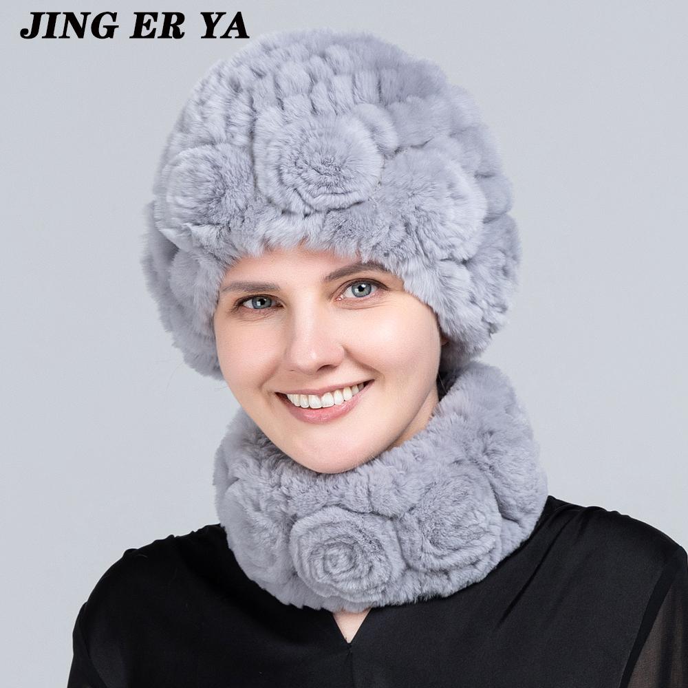 JINGERYA женская вязаная шапка из натурального меха кролика рекс, комплекты шарфов, натуральный теплый мех кролика рекс, шарфы, шапка, зимняя женская шапка из натурального меха кролика рекс, шарф