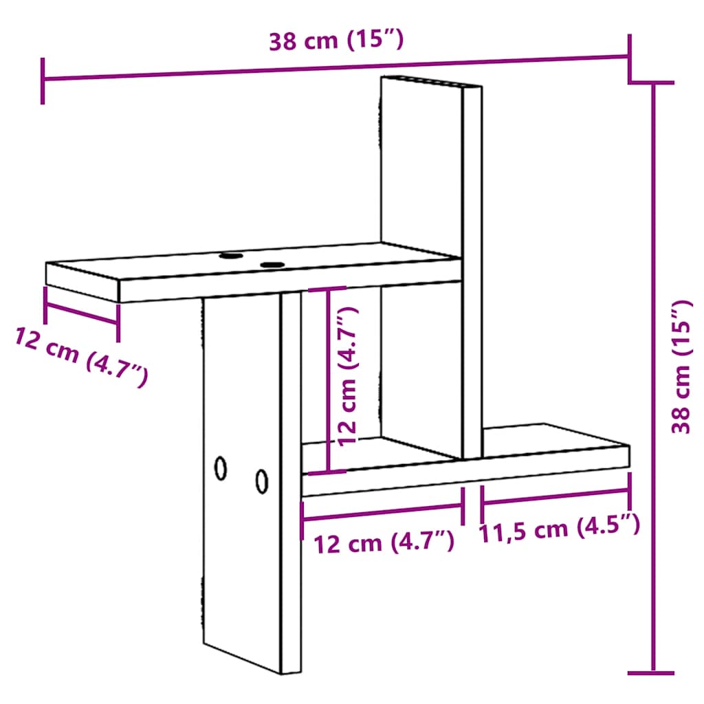 Wall Shelves 2 pcs Grey Sonoma 38 x 12 x 38 cm Particleboard