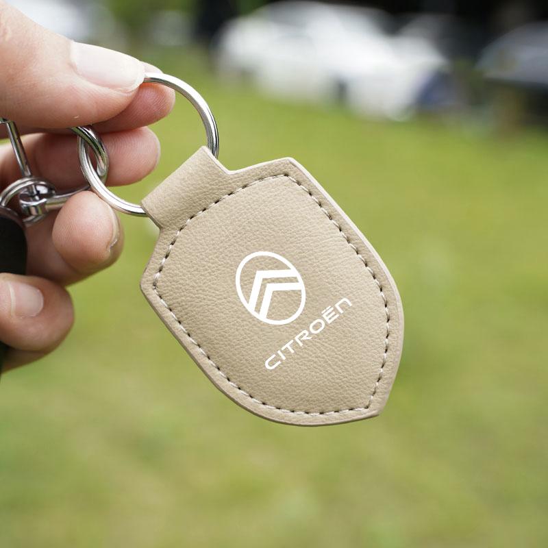 Car Leather Keychain Shield Styling Emblem Key Ring For Citroen C6 DS5 RD3 Cross Berlingo Xsara Grand Picasso Jumper Cactus Saxo
