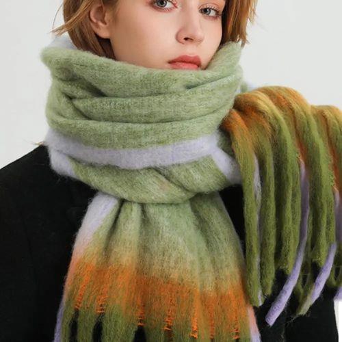Double Sided Cashmere Shawl Tassel Scarf Windproof Wrapped Scarves Winter Women's Plaid Long Knitted Scarf Hijab Stole