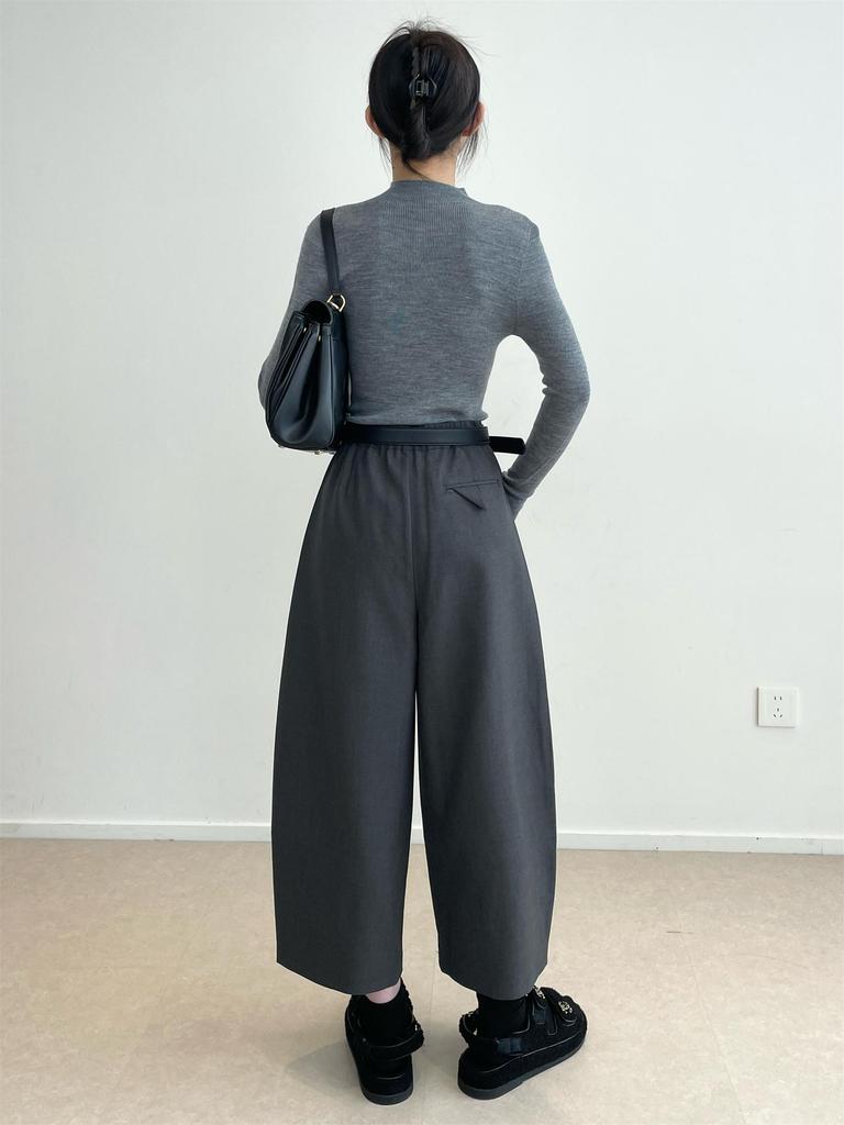 Осенняя мода Нань Юй: Женские брюки с высокой талией, драпированные дугой сабли, длиной до щиколотки