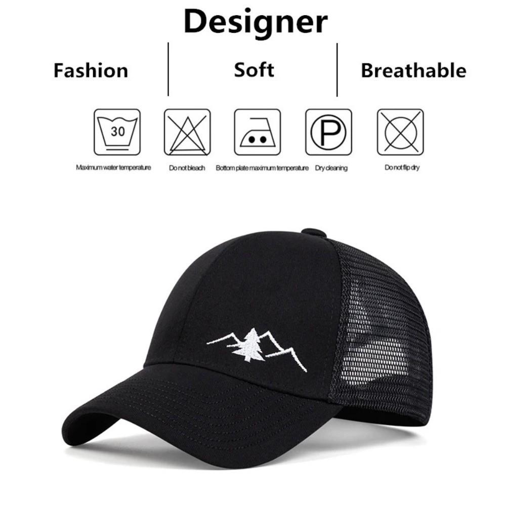Mountain Embroidery Mesh Cap Adjustable Fit Sun Shading Hat Breathable Hat Unisex Wear