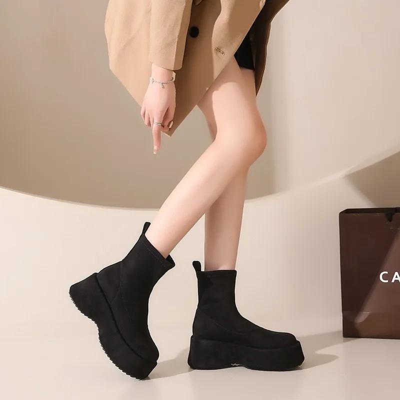 2024 New Women's Boots Luxury Suede Casual Ankle Boots Fashion Wedges Platform Boots for Women Comfort Elastic Boot Botas Mujer