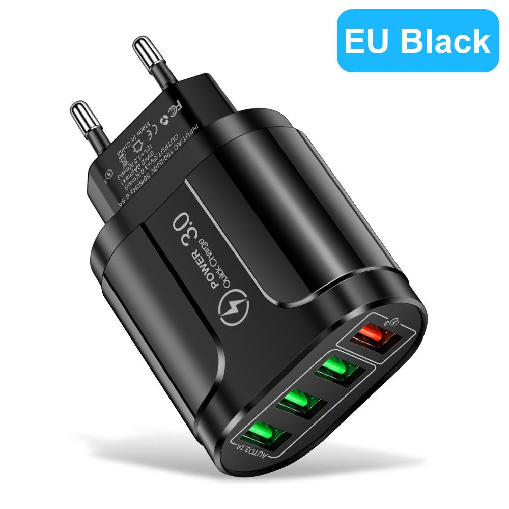 Зарядное устройство USB с 4 портами, быстрая зарядка 5.1A 48 Вт, адаптер для телефона для iPhone Xiaomi, вилка EU/US, портативное настенное мобильное быстрое зарядное устройство