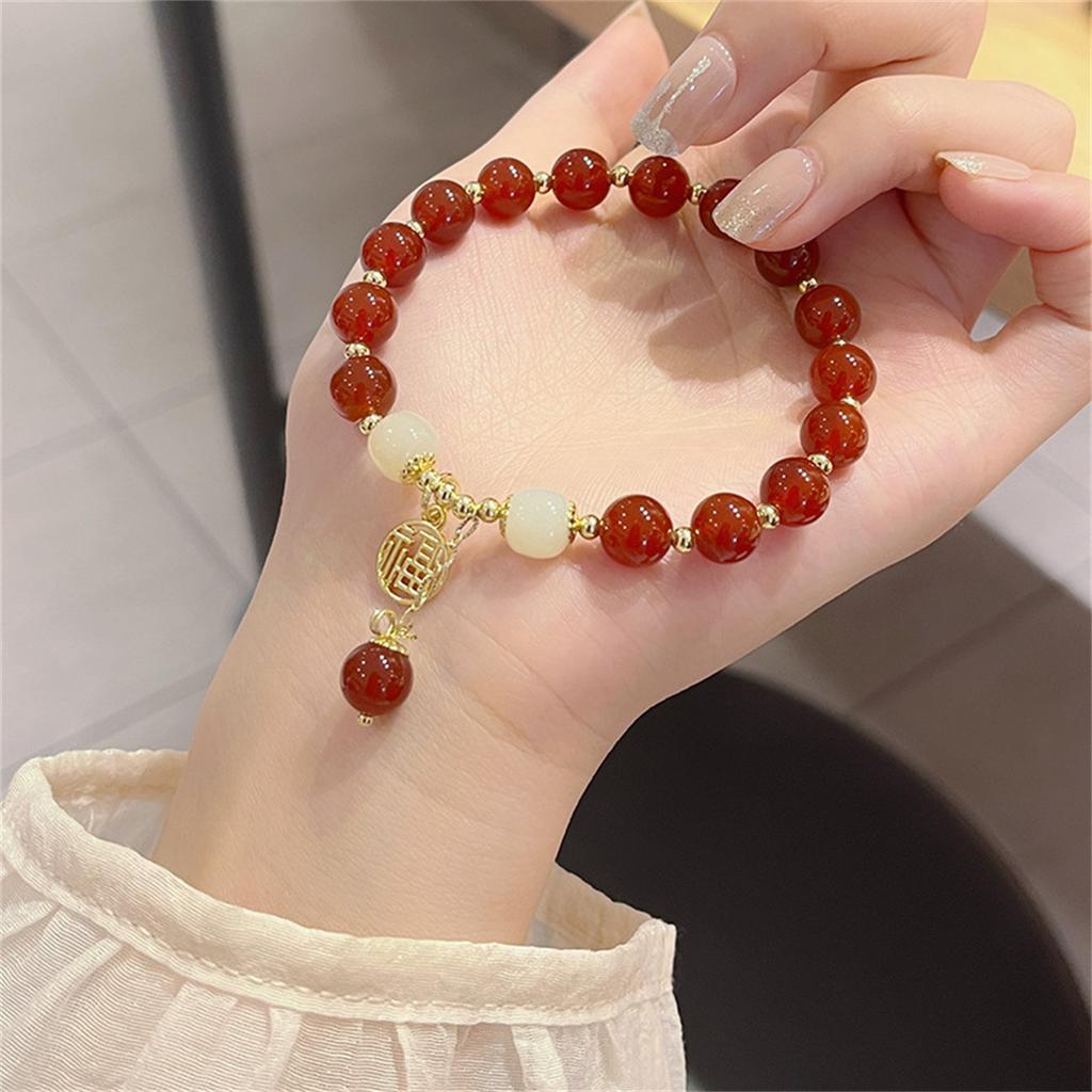 Китайский стиль для женщин Винтажные красные агатовые ювелирные изделия Подарки Натуральный камень Элегантный модный браслет Изящные ювелирные изделия