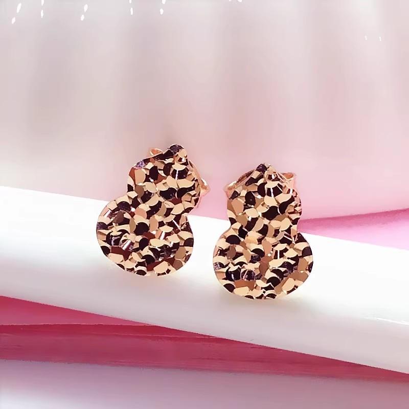Exquisite Russian 585 Purple Gold Crushed Ice Gourd Stud Earrings Fashionable Shiny Rose Gold Plated Small Stud Earrings Women