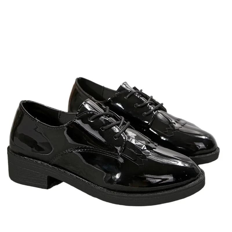 Мода 2024 года, горячая распродажа, женская обувь, женские туфли-лодочки на шнуровке, осенние туфли с круглым носком, массивные каблуки, большие размеры, повседневные, деловые, модные лоферы