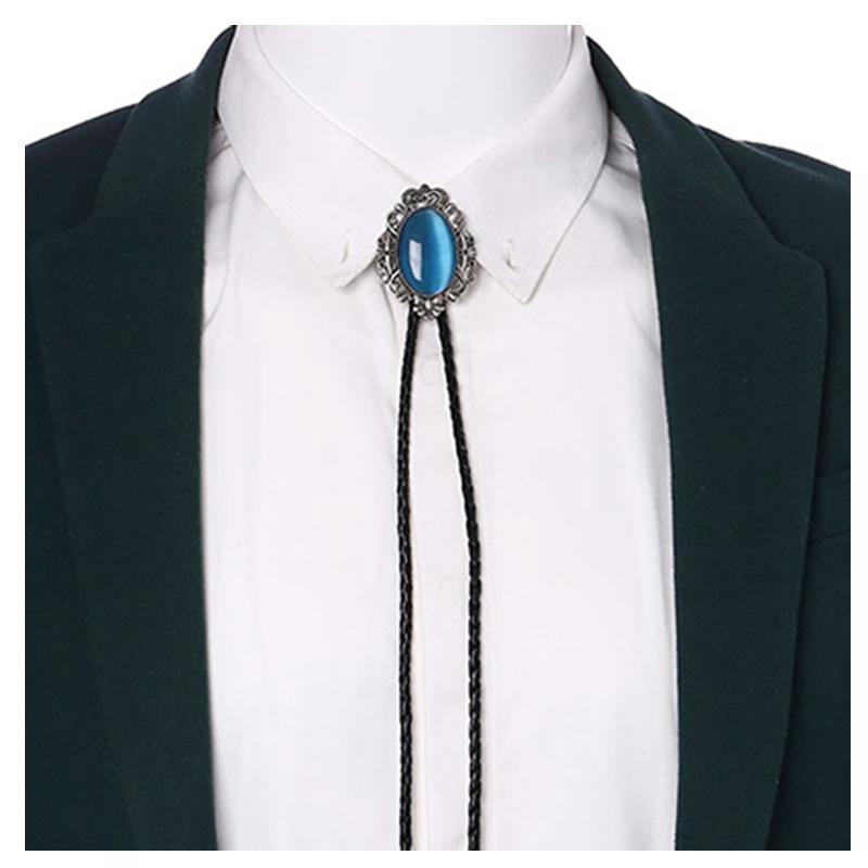 Men Western Vintage Cowboy Black Stone Agate Bolo Ties Rodeo Dance Bootlace Tie Necktie