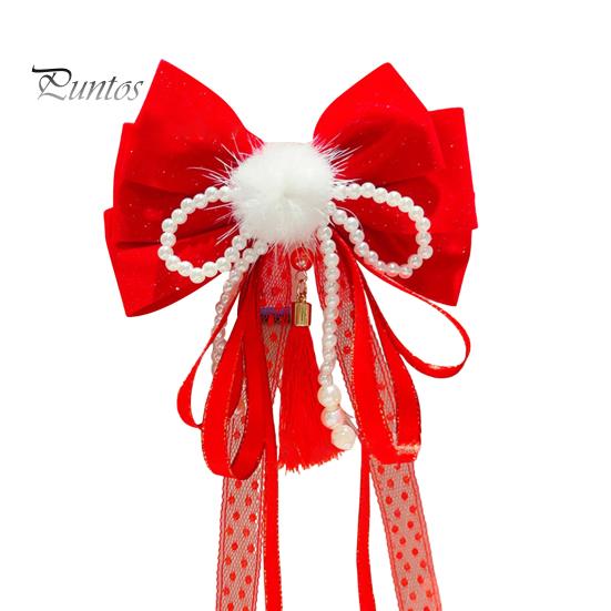 Китайская новогодняя заколка для волос с кружевными стразами, заколка для волос в стиле банта с кисточками, праздничный аксессуар для волос