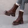 Cowhide Medium Boots Women's Genuine Leather Cotton Short Knight Boots Retro British Style Thick-soled Boots YR-YR1616