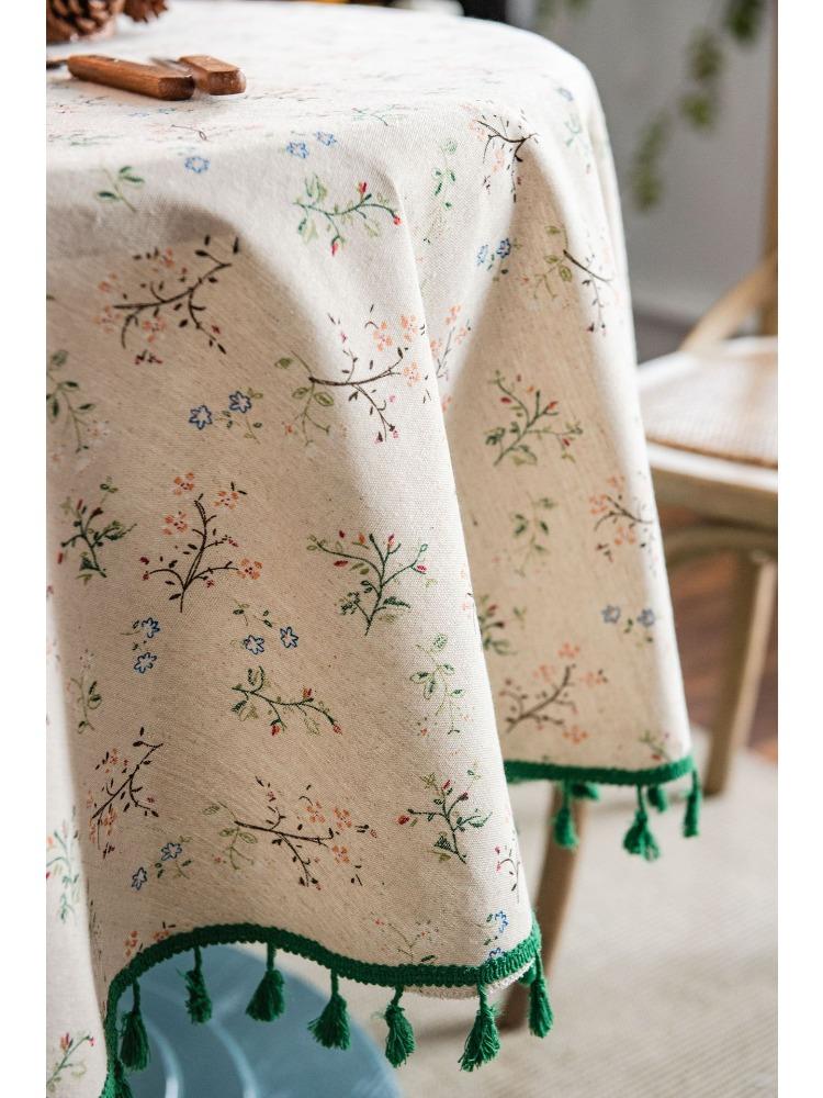 1pc Rustic Floral Tassel Tablecloth - Black & White French Country Design, Round Adhesive Table Cover for Valentine’s Day, Small Round Tables