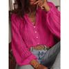 DAFIFY Women's Fashion Casual Spring Autumn Solid Color Print Long Sleeve V-Neck Blouses & Shirts
