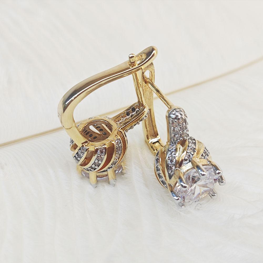 Маленькие белые серьги-клипсы с камнем циркония для женщин, очаровательные роскошные свадебные украшения золотого цвета