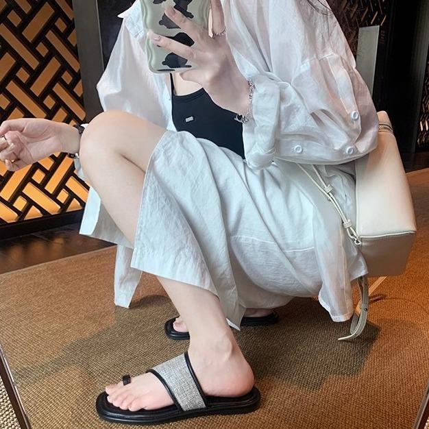 Найди второй волосок! Виноградная мать те же туфли летние квадратный носок закрытый носок соломенные плетеные пляжные плоские шлепанцы женские сандалии снаружи