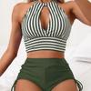 Стильный купальник, женский купальник с пуш-ап, пляжная одежда в полоску с высокой талией, комплект бикини из двух предметов, женский летний костюм