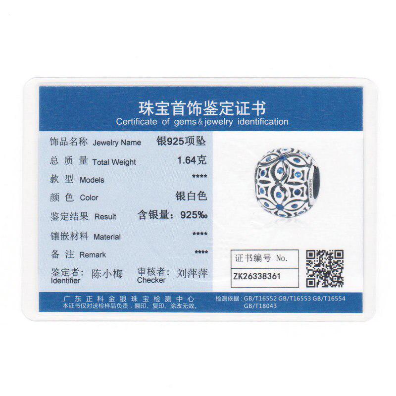 Подвески BAMOER из стерлингового серебра 925 пробы с синими кристаллами S925, подходят для браслетов и браслетов