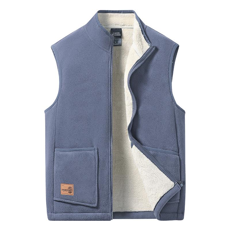 Мужской зимний теплый флисовый жилет со стойкой