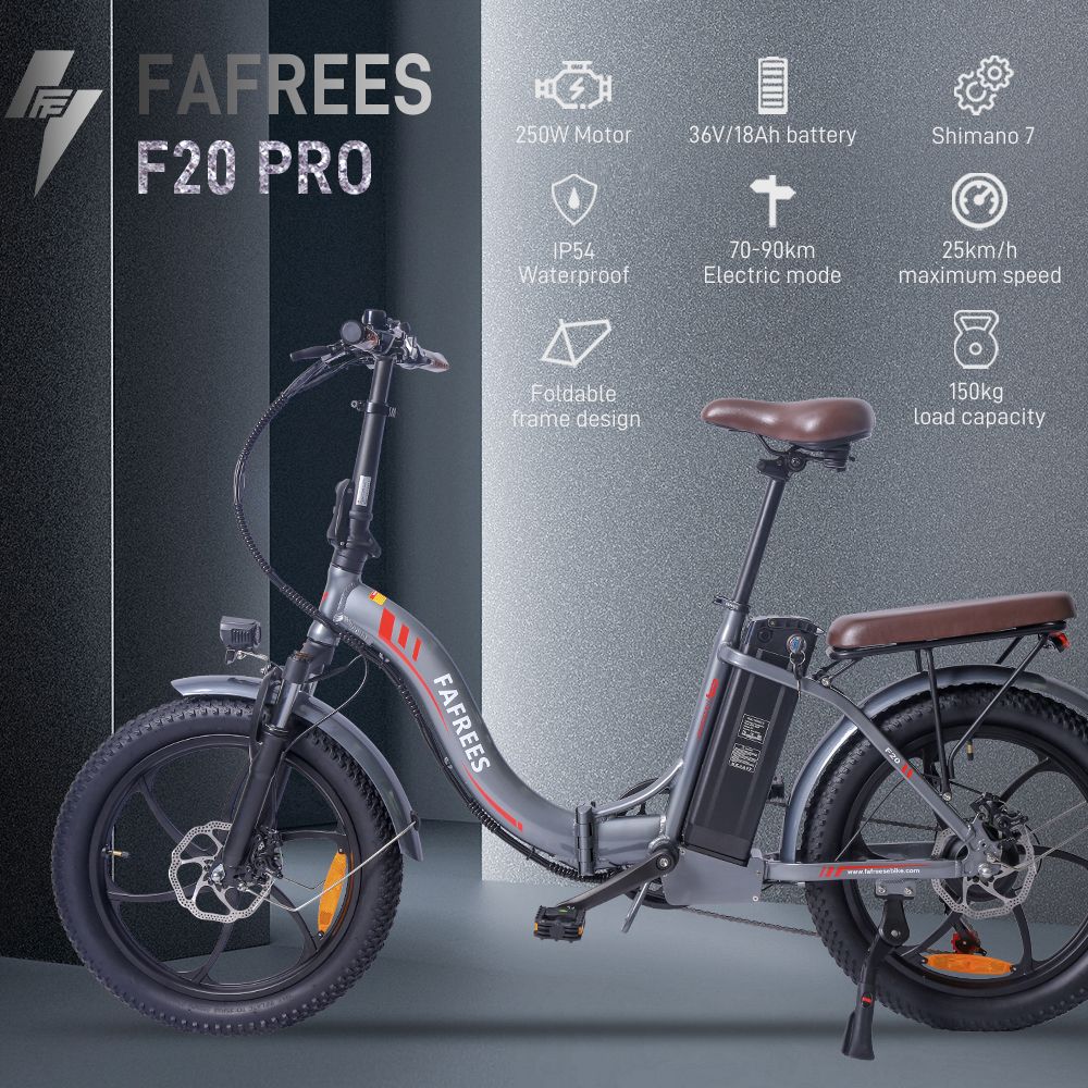 Электрический велосипед FAFREES F20 Pro, 20-дюймовая складная рама, электронный велосипед, 7-скоростная передача со съемной литиевой батареей 18 Ач