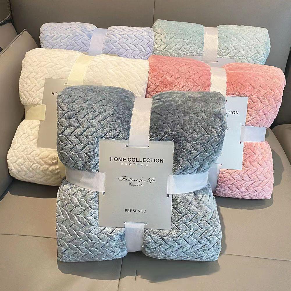 Однотонный плед из флиса с колосьями пшеницы и кораллового флиса - Детский подарочный плед