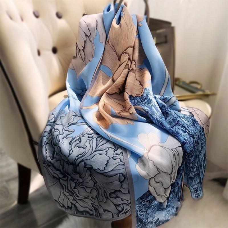 Women's New High-end Silk Spring and Autumn Summer Versatile Shawl Thin Sun Protection Neck Protection Fashionable Scarf